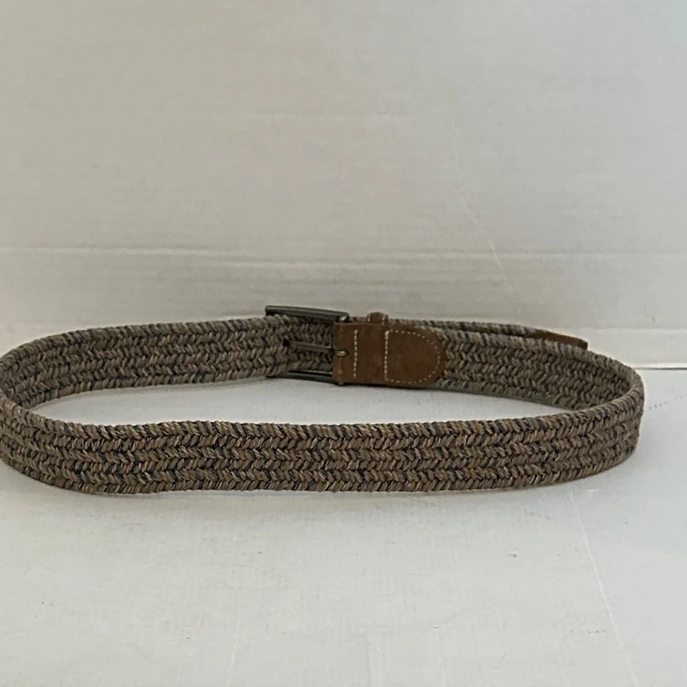 Sheridan Co. woven Italian belt 36 taupe/blue